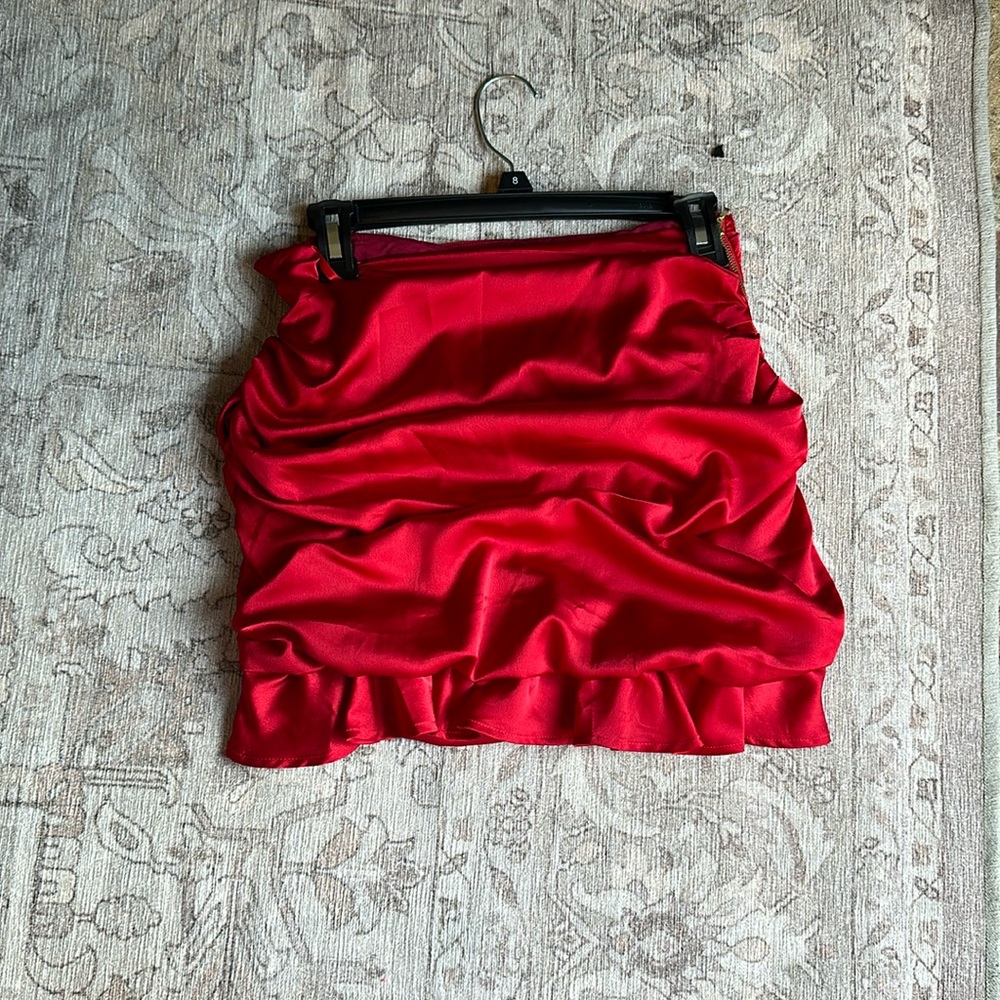 Runaway red ruched mini skirt, medium